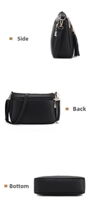 Black leather women shoulder bag multi-pocket crossbody bag with stylish tassel detail.