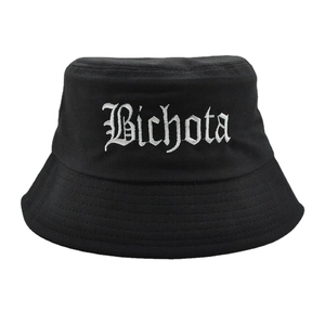 Classic black cotton bucket hat featuring white Bichota embroidery in Gothic style font