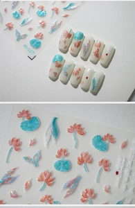 Detailed view of 3D aurora lotus nail stickers with elegant floral art patterns