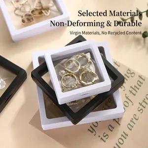 Black and white floating jewelry display cases with PE film for rings and earrings