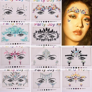 Face Crystal Stickers Rhinestone Acrylic Self Adhesive Festival Party Body Art Makeup Decals For Women