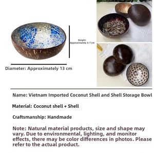 Detail showing handcrafted Vietnamese coconut shell bowl with inlaid pearl mosaic interior