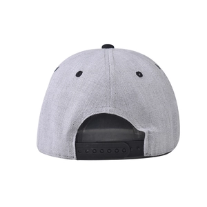 Detailed back view of grey cotton baseball cap showing adjustable black snapback closure
