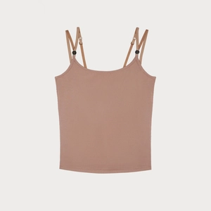 Detailed view of the rib-knit texture and adjustable double straps of this slim-fit camisole