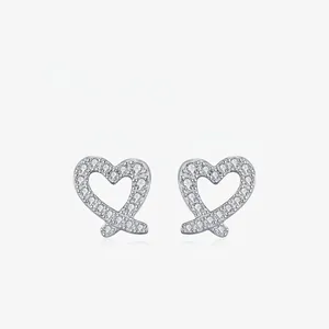 Moissanite Heart Stud Earrings 925 Sterling Silver For Women D Color VVS1 Intertwined Interlocking Jewelry Gift