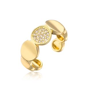 18K gold-plated geometric ring featuring micro-pave cubic zirconia on round discs