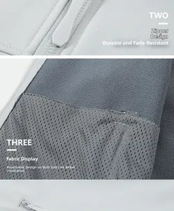 Detail of softshell jacket zipper and honeycomb breathable mesh fabric texture