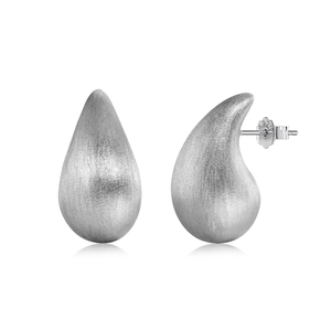 Minimalist S925 sterling silver frosted waterdrop earrings with brushed metal finish