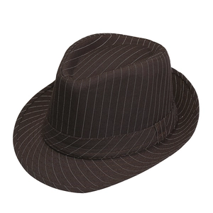 Retro dark brown striped fedora hat with a classic dented top and wide brim for sun protection