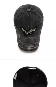 Detail view of the washed cotton baseball cap showing internal label and 100% cotton material