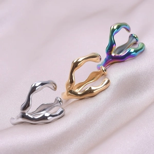 Three-piece set of irregular open rings in silver, gold, and iridescent finishes