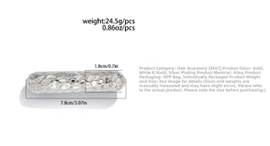 Close-up of silver-plated alloy hairpin with hammered metal texture, 7.8cm in length