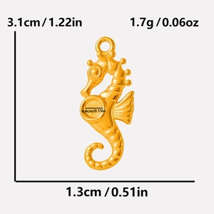 Detailed size and weight specs for gold seahorse charm with precise measurements