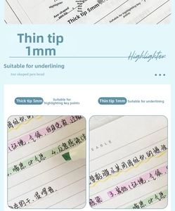 Detail of 5mm chisel tip and 1mm fine tip highlighter for marking and underlining
