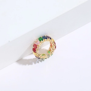 Macro shot of 14K gold-plated adjustable ring with multi-colored zircon stones