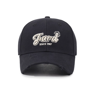 Unisex distressed black cotton baseball cap with Fard 1987 embroidery on white background