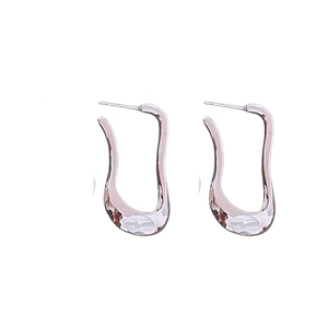 Minimalist irregular wave silver earrings with reflective metallic mirror finish