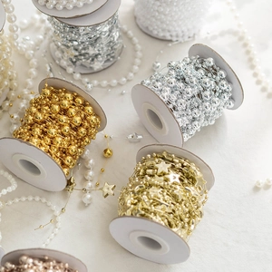 Guirlandes de perles de Noël avec étoiles dorées et argentées pour décorations DIY