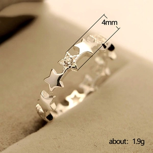 Minimalist silver star ring with zircon stones and adjustable open band for women
