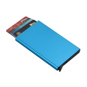 Blaues RFID-Kartenetui aus Aluminium mit automatischem Pop-up-Mechanismus und Metallic-Finish