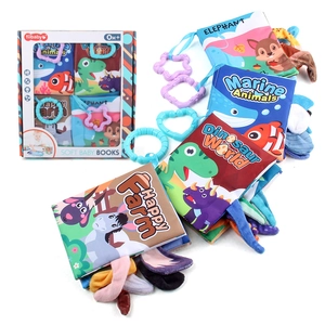 Soft Baby Cloth Books With 3D Animal Tails Crinkle Paper Sensory Toy For Infants Toddlers Washable Tear Resistant