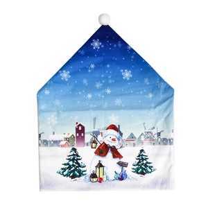 Detail of Christmas chair cover showing festive snowman and snowflake digital printing