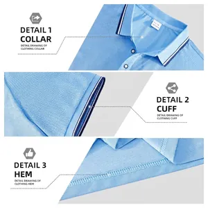 Polo homme bleu ciel avec col rayé et détails sur les poignets en maille piquée