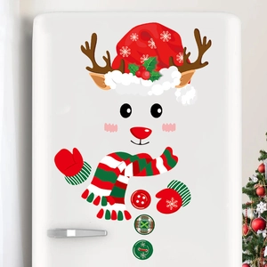 Christmas Reindeer Fridge Wall Sticker Waterproof PVC Cute Cartoon DIY Holiday Home Window Decoration Decal