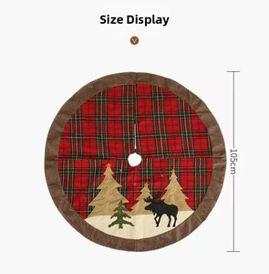 Detailed size display of a 105cm diameter Christmas tree skirt with reindeer embroidery