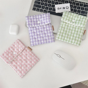 Quilted cotton sanitary pouch set in pink, lavender and mint green with snap closure