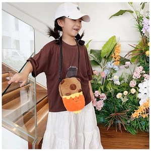 Close-up of plush Capybara crossbody bag featuring soft brown fur and durable zipper