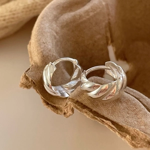 Minimalist 925 sterling silver hoop earrings with a twisted wave design for women