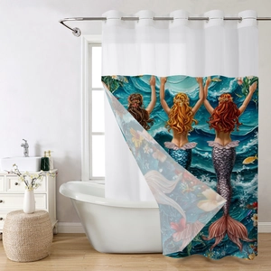 Detail of waterproof mermaid print shower curtain with high-quality artistic design