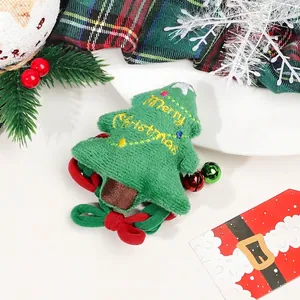 Detailed Christmas tree hair scrunchie with Merry Christmas embroidery and red bow
