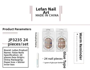 Detailed set of 24 pieces cat eye short round false nails with 1g glue packaging info
