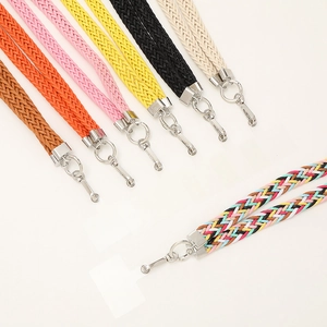 Crossbody Phone Lanyard Braided PU Leather Anti Lost Shoulder Strap With Metal Buckle And Patch For Women