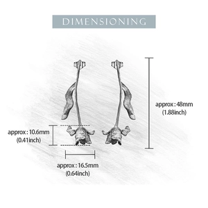 Detailed dimension map of long tulip S925 sterling silver drop earrings with size markers