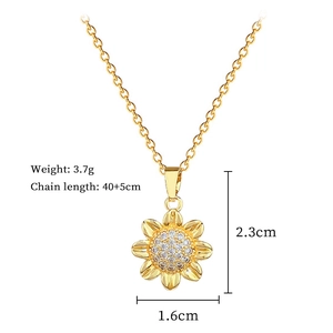 Detailed specs of sunflower pendant necklace with dimensions and weight info