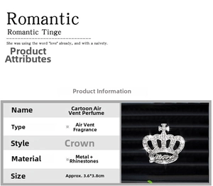 Detail view showing dimensions of rhinestone crown car perfume clip on air vent
