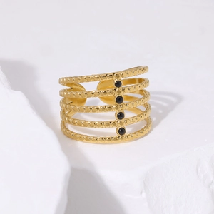 Minimalist 18K gold plated multi-layer stainless steel ring with black gems