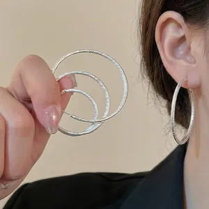 Hoop Earrings Textured Brushed Copper Round Jewelry With Silver Earring Post Elegant Minimalist For Women