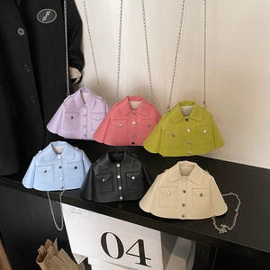 Women Creative Jacket Shaped Shoulder Bag PU Leather Mini Trendy Crossbody Handbag With Metal Chain Novelty Streetwear
