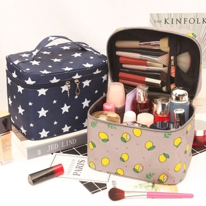 Waterproof portable makeup bags with star and lemon patterns for travel organization