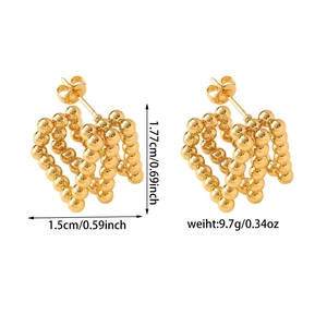 Detailed size specifications for gold geometric heart earrings in polished steel
