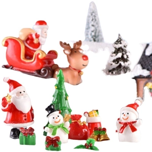 Miniature Christmas resin figurines set with Santa, reindeer, and snowman for DIY decor