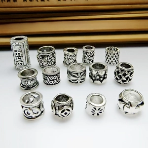 Antique silver large hole spacer beads for DIY jewelry making in various barrel shapes
