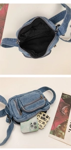 Internal view and capacity display of the mini vintage washed denim crossbody bag