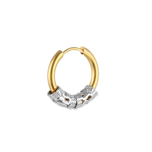 Retro stainless steel hoop earrings with gold polished ring and silver dragon texture detail