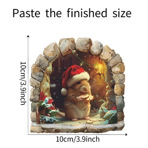 Detailed 3D Christmas mouse hole wall sticker with 10cm measurement markings