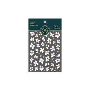 Stickers à ongles floraux M-1175 avec fleurs pastel sur support gris pour nail art